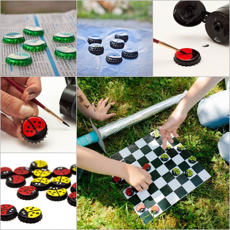 DIY Board Game with Bottle Cap Checkers thumb
