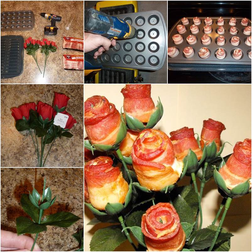 DIY Creative Bacon Rose Bouquet