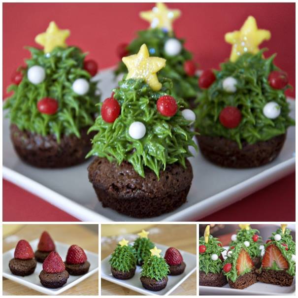 Creative Ideas - DIY Pretty Strawberry Christmas Tree Brownie