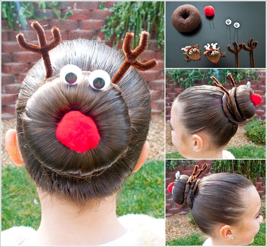 Creative Ideas - DIY Rudolph the Reindeer Bun Holiday Hairstyle