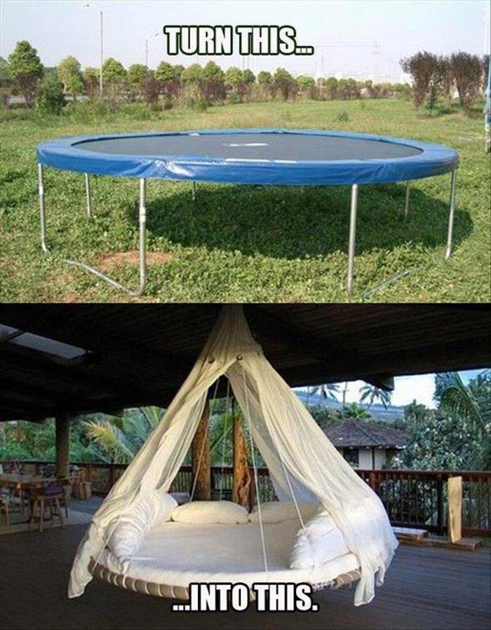 Creative Ideas - DIY Swinging Bed from Recycled Trampoline