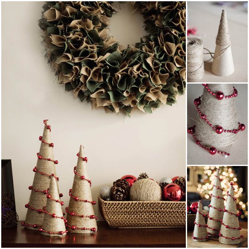 Creative Ideas - DIY Twine and Bead Christmas Trees