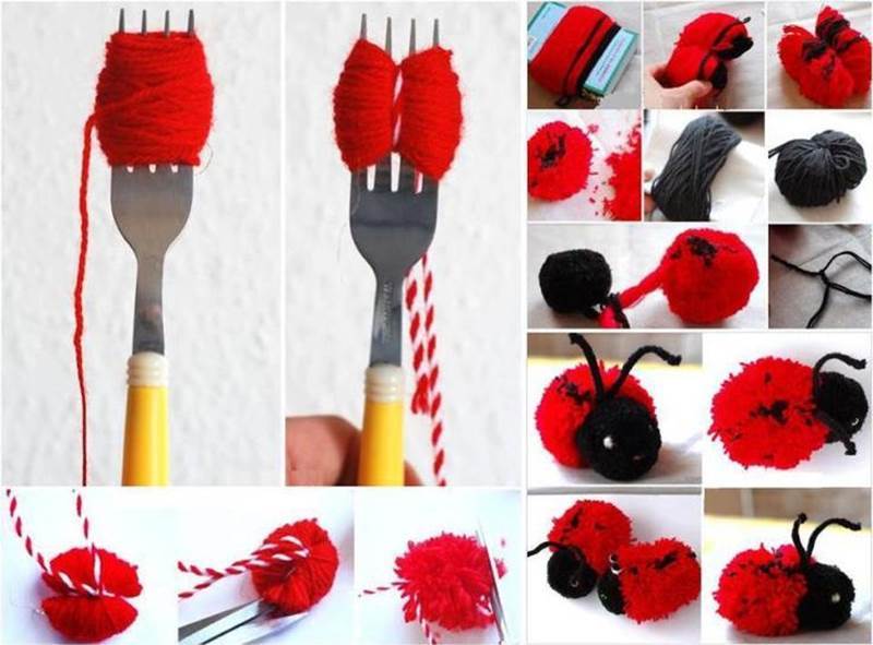 Creative Ideas - DIY Adorable Pompom Yarn Ladybug