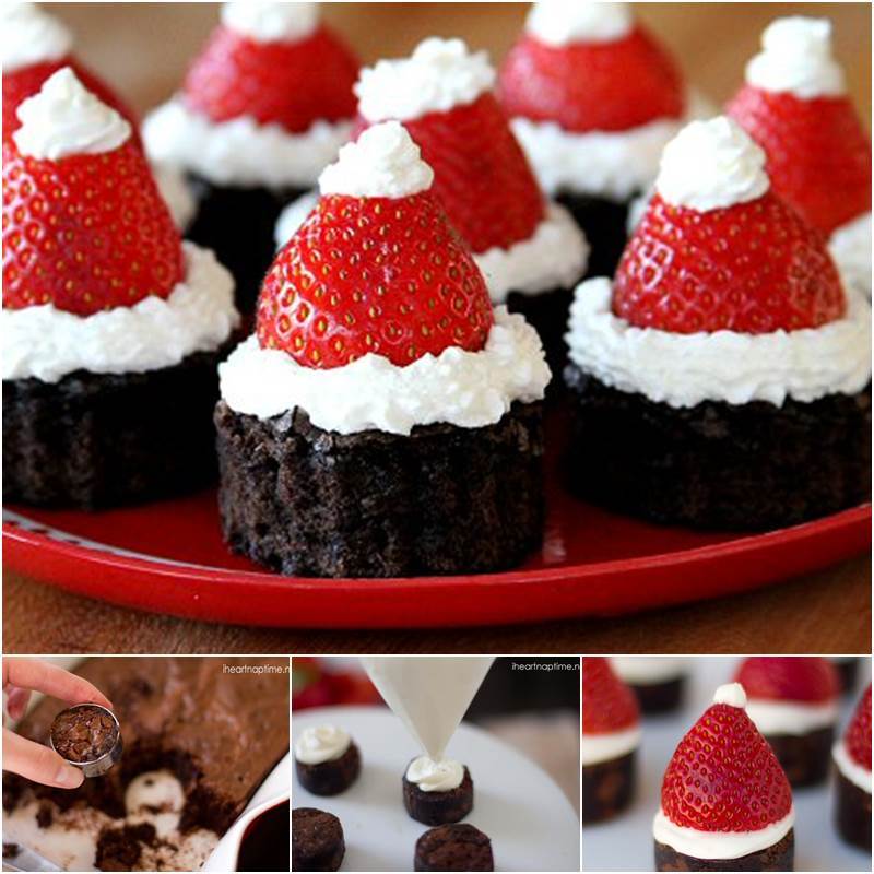Creative Ideas - DIY Delicious Brownies with Strawberry Santa Hats