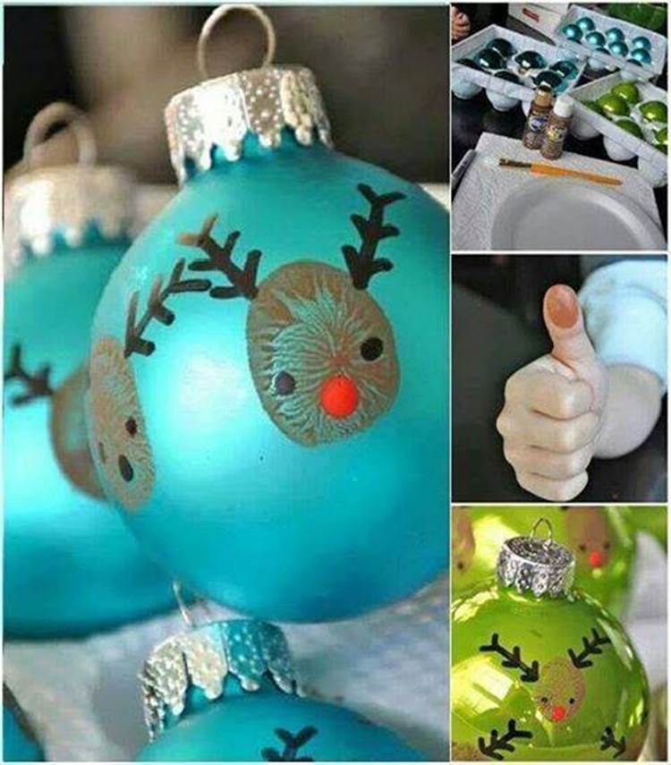 Creative Ideas - DIY Easy Thumbprint Reindeer Christmas Ornaments