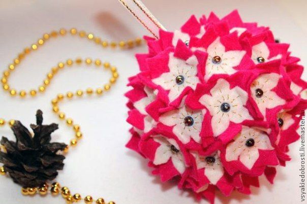 Creative Ideas - DIY Felt Flower Christmas Ball Ornament 9