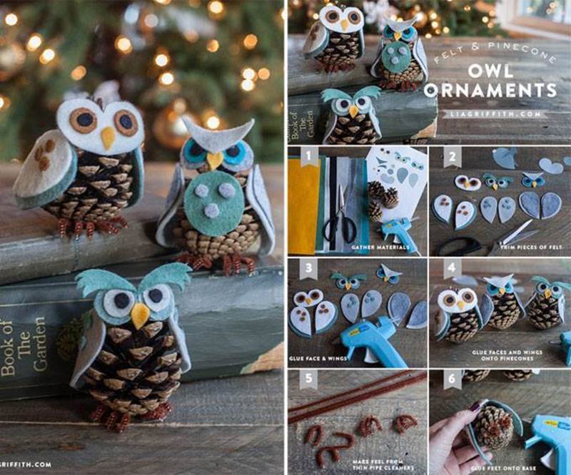 Creative Ideas - DIY Felt and Pinecone Owl Ornaments
