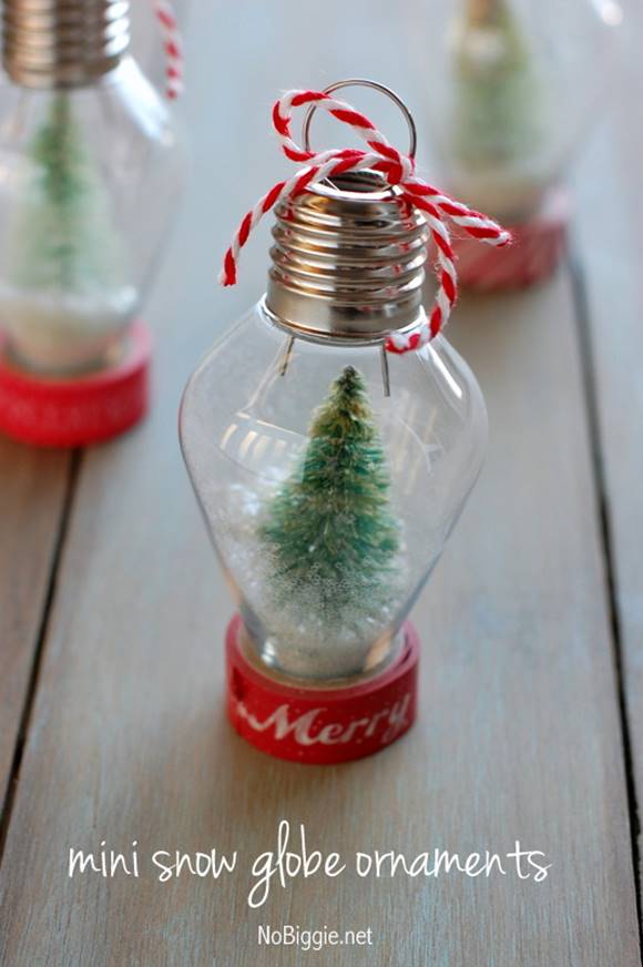 Creative Ideas - DIY Light Bulb Christmas Ornaments --> DIY Mini Snow Globe Ornament