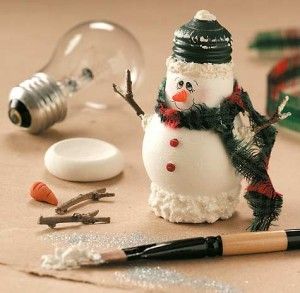 Creative Ideas - DIY Light Bulb Christmas Ornaments --> Light Bulb Snowman Craft
