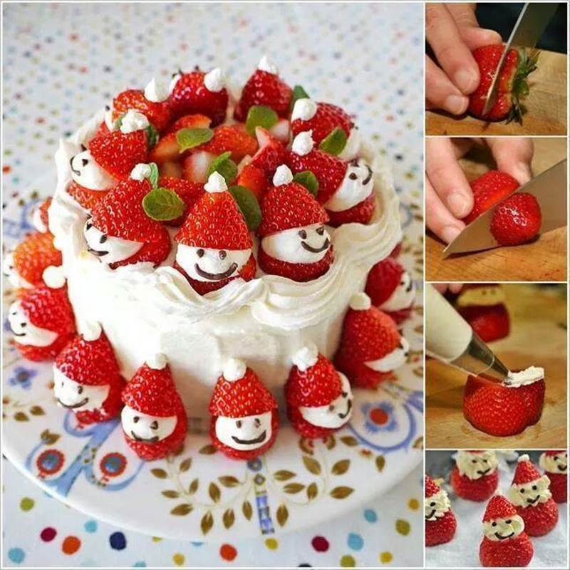 Creative Ideas - DIY Strawberry Santa Christmas Cake