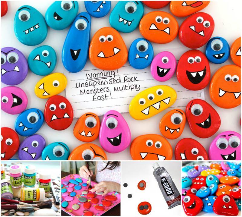 Creative Ideas – DIY Funny Painted Rock Monster Magnets