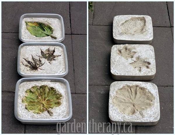 30 Beautiful DIY Stepping Stone Ideas to Decorate Your Garden --> Leaf Imprint Stepping Stones