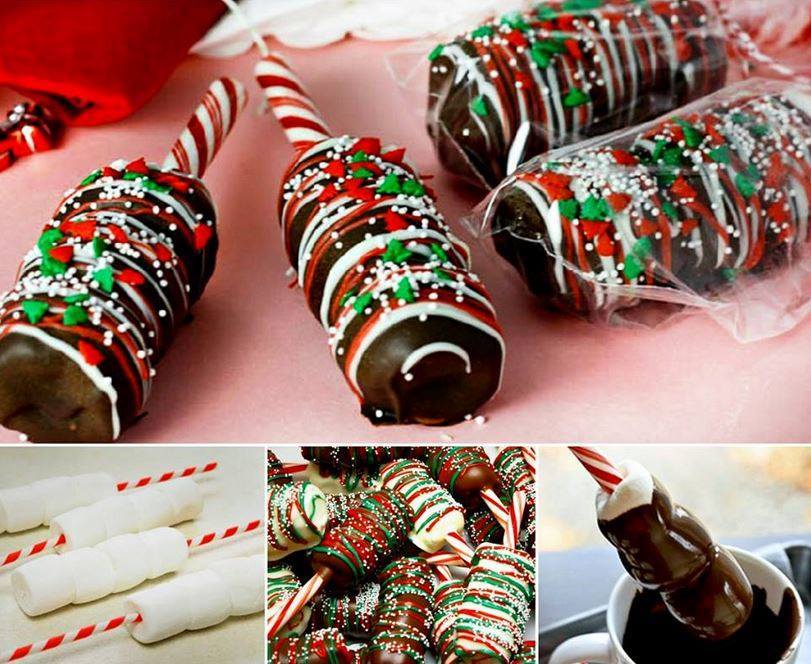 Creative Ideas - DIY Chocolate Dipped Marshmallows with Peppermint Candy Sticks