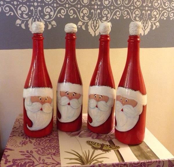 Christmas Hand Painted Santa's Wine Bottle