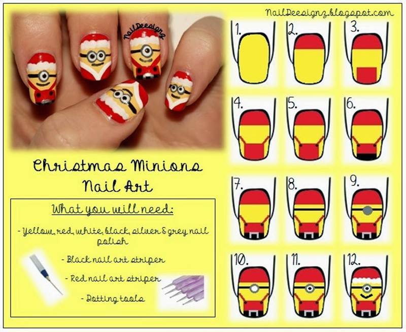 Creative Ideas - DIY Cute Christmas Minion Nail Art