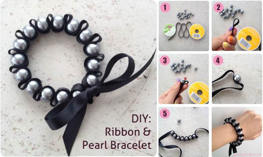 Creative Ideas - DIY Stylish Ribbon and Pearl Bracelet