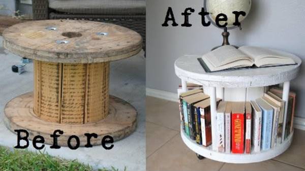 DIY Bookcase from a Cable Spool