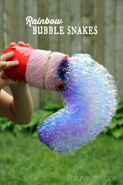 35+ Fun Activities for Kids to Do This Summer --> Rainbow Bubble Snakes