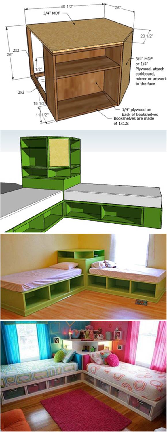 l shaped twin beds with corner unit diy