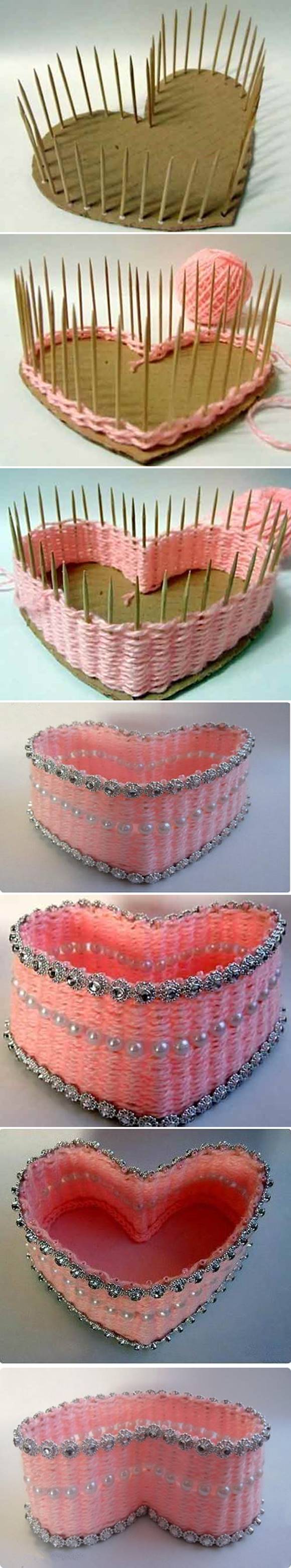 How to DIY Yarn Woven Heart Shaped Basket