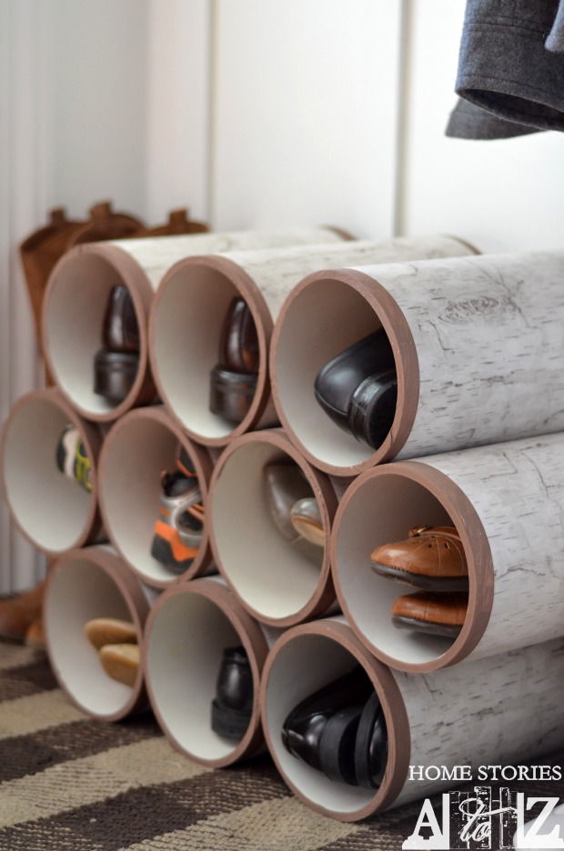 30+ Creative Uses of PVC Pipes in Your Home and Garden --> PVC Pipe Shoe Organizer