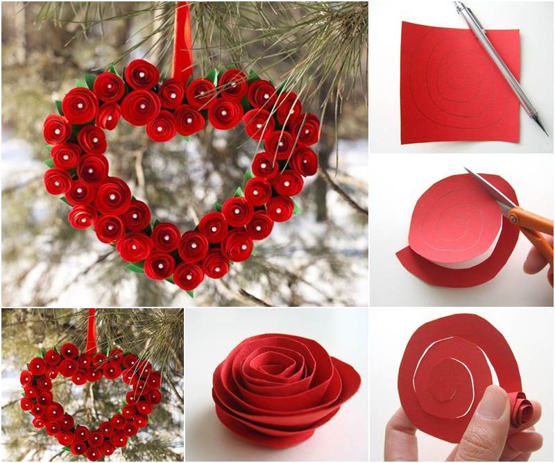 Creative Ideas - DIY Heart Shaped Paper Rose Valentine Wreath