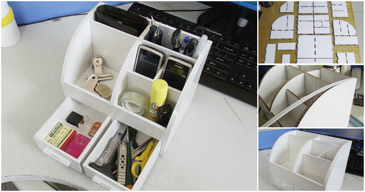 DIY Bright Cardboard Organizer With Many Sections For Stationary 