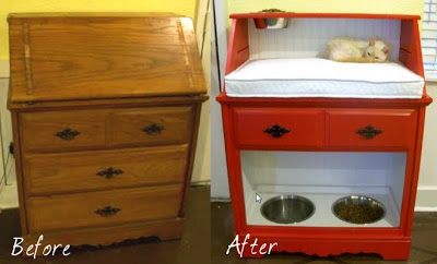 20+ Creative Ideas and DIY Projects to Repurpose Old Furniture --> Repurpose an Old Desk into a Pet Station