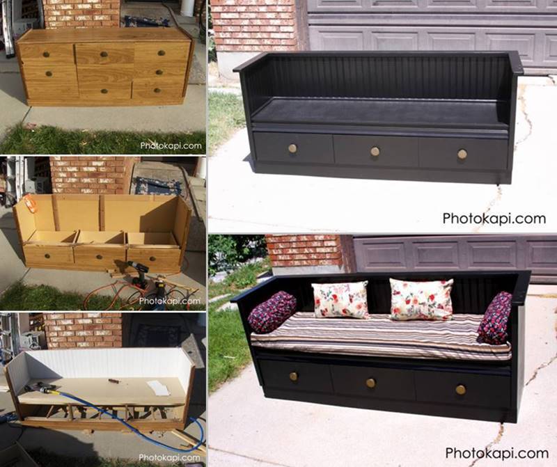 20+ Creative Ideas and DIY Projects to Repurpose Old Furniture --> Old Dresser To a Bench Upcycle