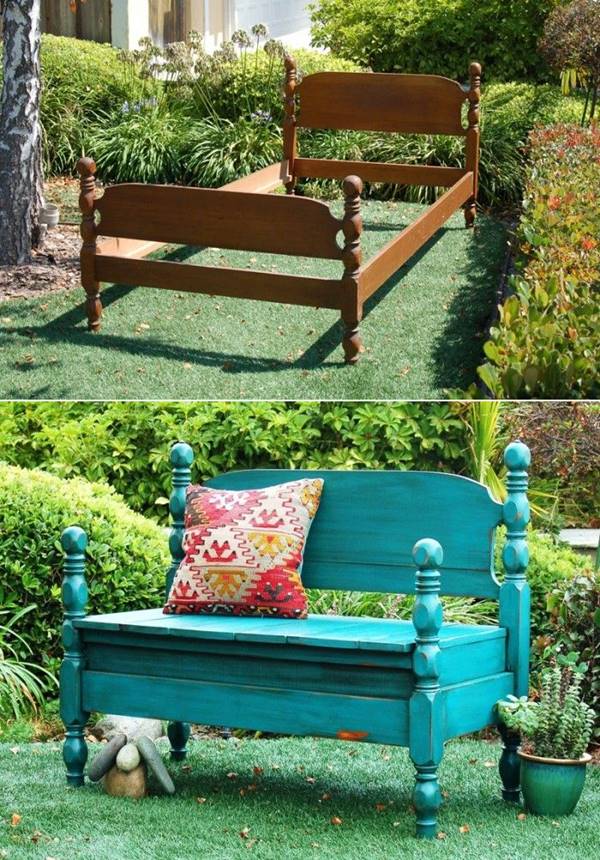 20+ Creative Ideas and DIY Projects to Repurpose Old Furniture --> Bed Turned Into Bench