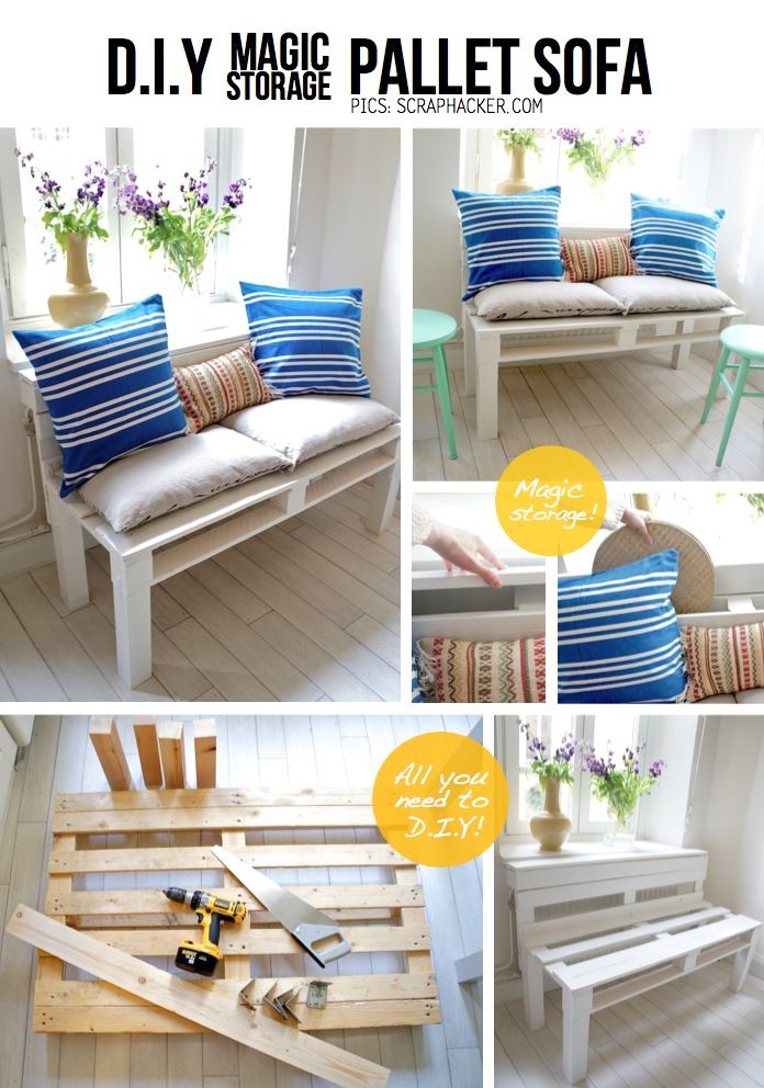 30+ Creative Pallet Furniture DIY Ideas and Projects --> DIY Pallet Sofa with Storage