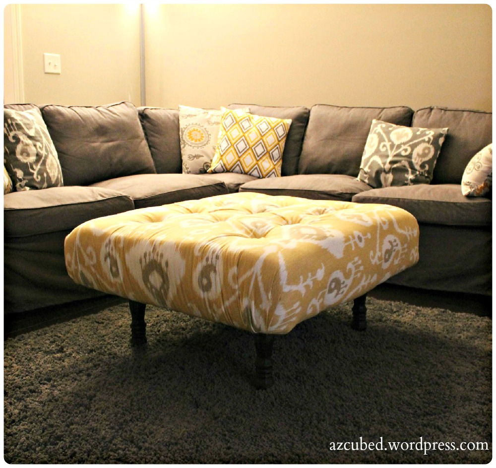 30+ Creative Pallet Furniture DIY Ideas and Projects --> DIY Tufted Ikat Ottoman from Upcycled Pallet