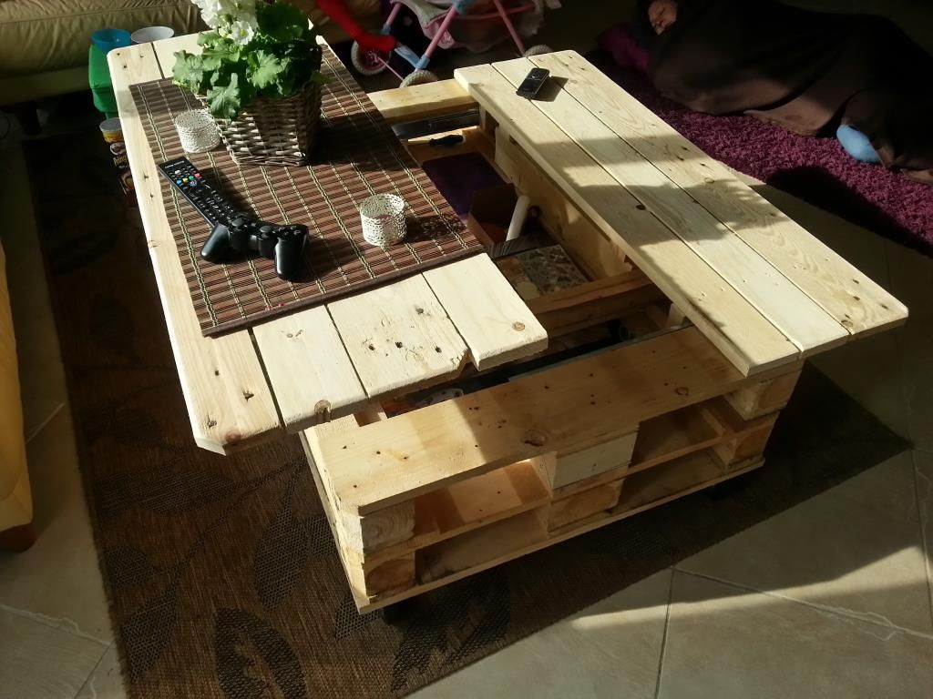 30+ Creative Pallet Furniture DIY Ideas and Projects --> Multifunction Pallet Coffee Table With Storage, Slide Out And Lift Top