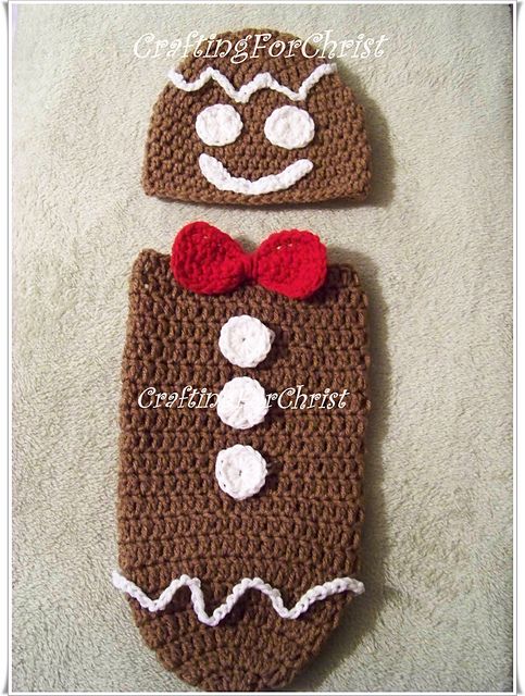 35+ Adorable Crochet and Knitted Baby Cocoon Patterns --> Gingerbread Man Hat and Cocoon