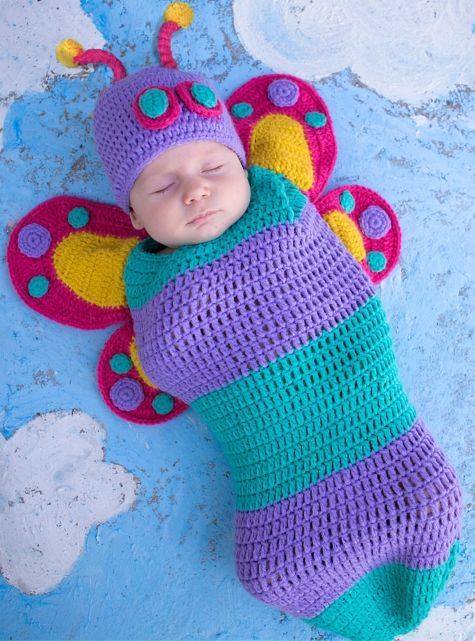 35+ Adorable Crochet and Knitted Baby Cocoon Patterns --> Crochet Butterfly Baby Cocoon