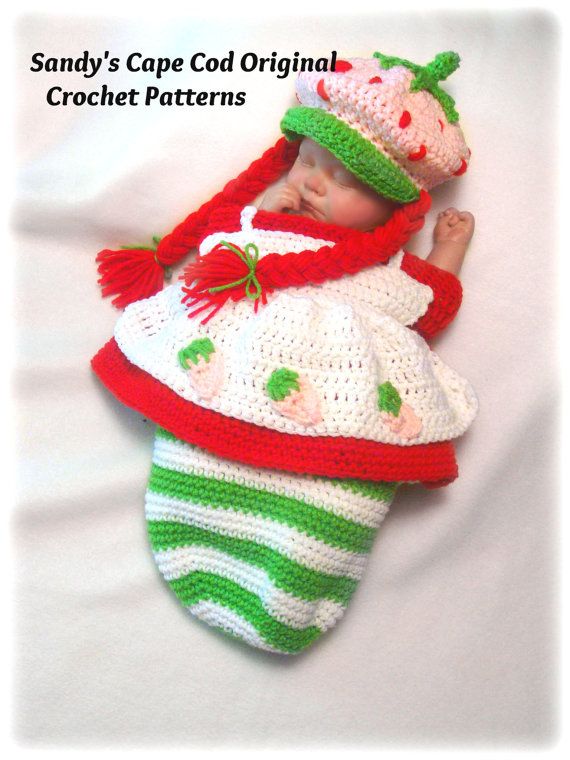 35+ Adorable Crochet and Knitted Baby Cocoon Patterns --> Strawberry Babycake Crochet Pattern Cocoon and Hat Set