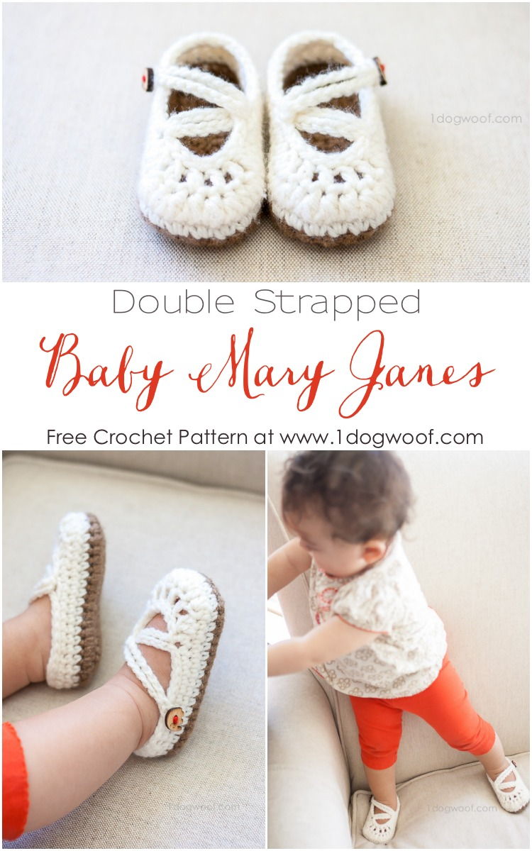 40+ Adorable and FREE Crochet Baby Booties Patterns --> Double Strapped Crochet Baby Mary Jane Slippers