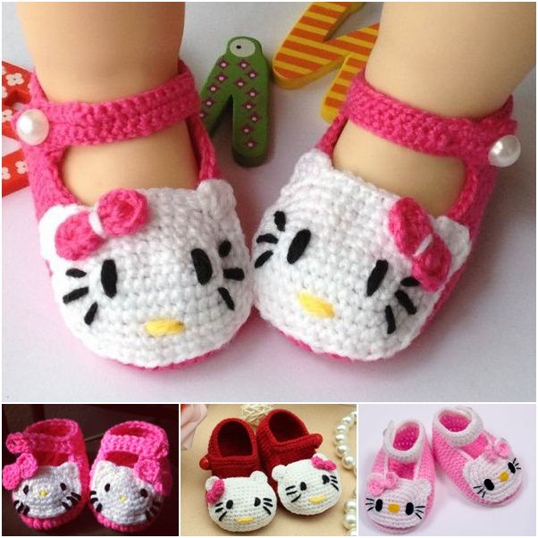 40+ Adorable and FREE Crochet Baby Booties Patterns --> Hello Kitty Crochet Slippers