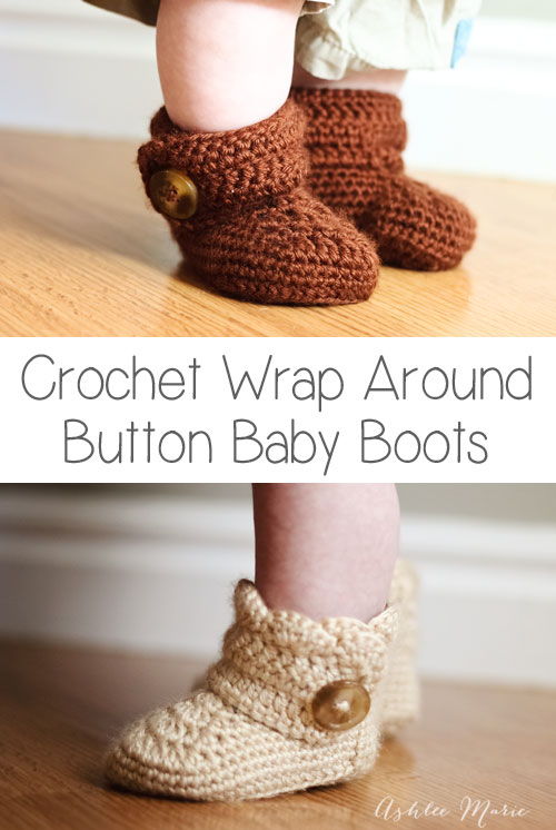 40+ Adorable and FREE Crochet Baby Booties Patterns --> Crochet Wrap Around Button Baby Boots for Girls and Boys