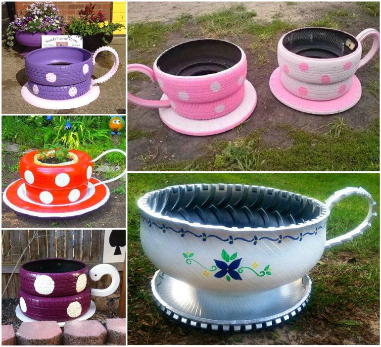 40+ Creative DIY Garden Containers and Planters from Recycled Materials --> Turn Old Tires into Cute Shaped Planters