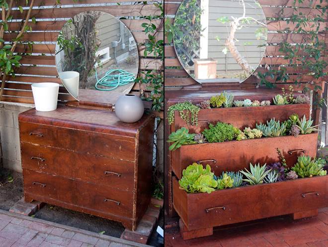 40+ Creative DIY Garden Containers and Planters from Recycled Materials --> Repurpose Old Dresser into Garden Planter