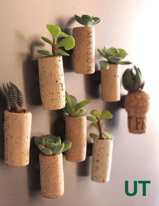 40+ Creative DIY Garden Containers and Planters from Recycled Materials --> Mini Wine Cork Succulent Planters