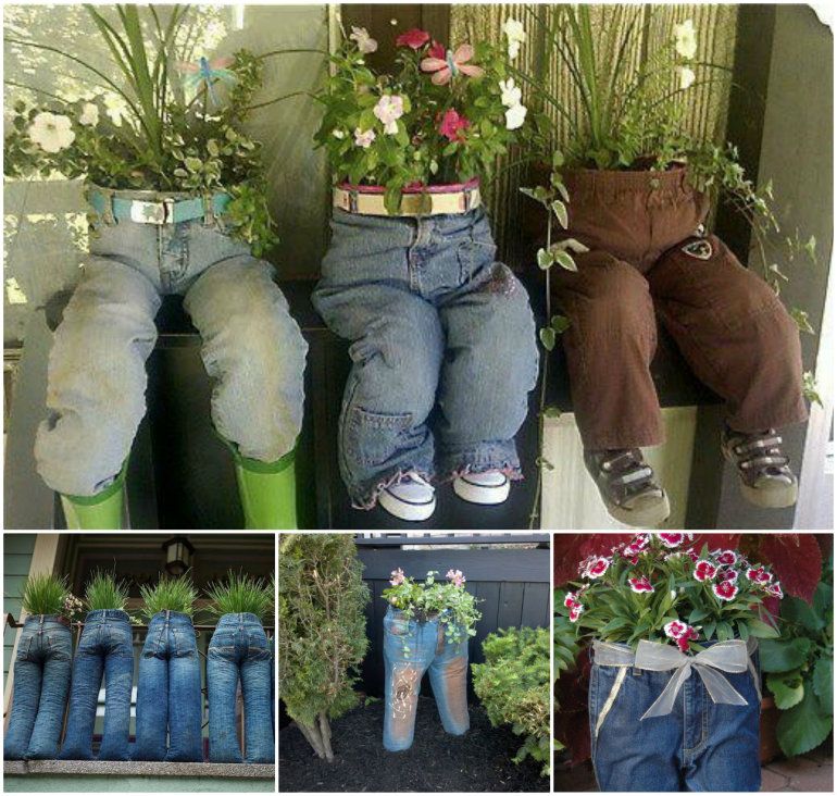 40+ Creative DIY Garden Containers and Planters from Recycled Materials --> Upcycle Old Jeans into Fun Garden Planters