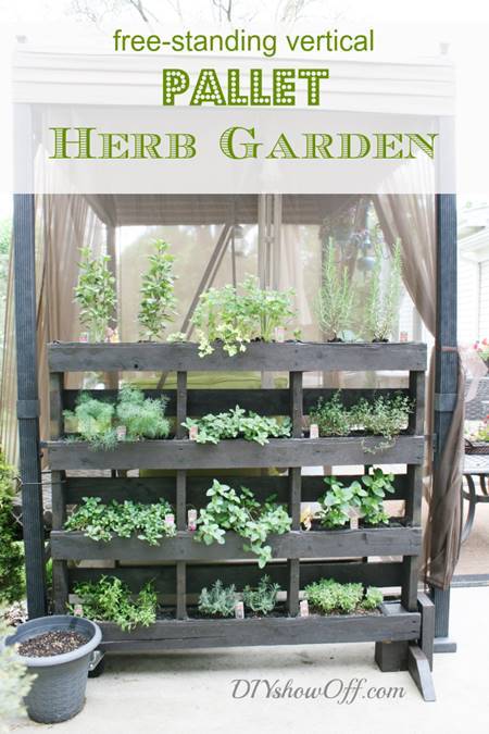 40+ Creative DIY Garden Containers and Planters from Recycled Materials --> DIY Free Standing Pallet Herb Garden