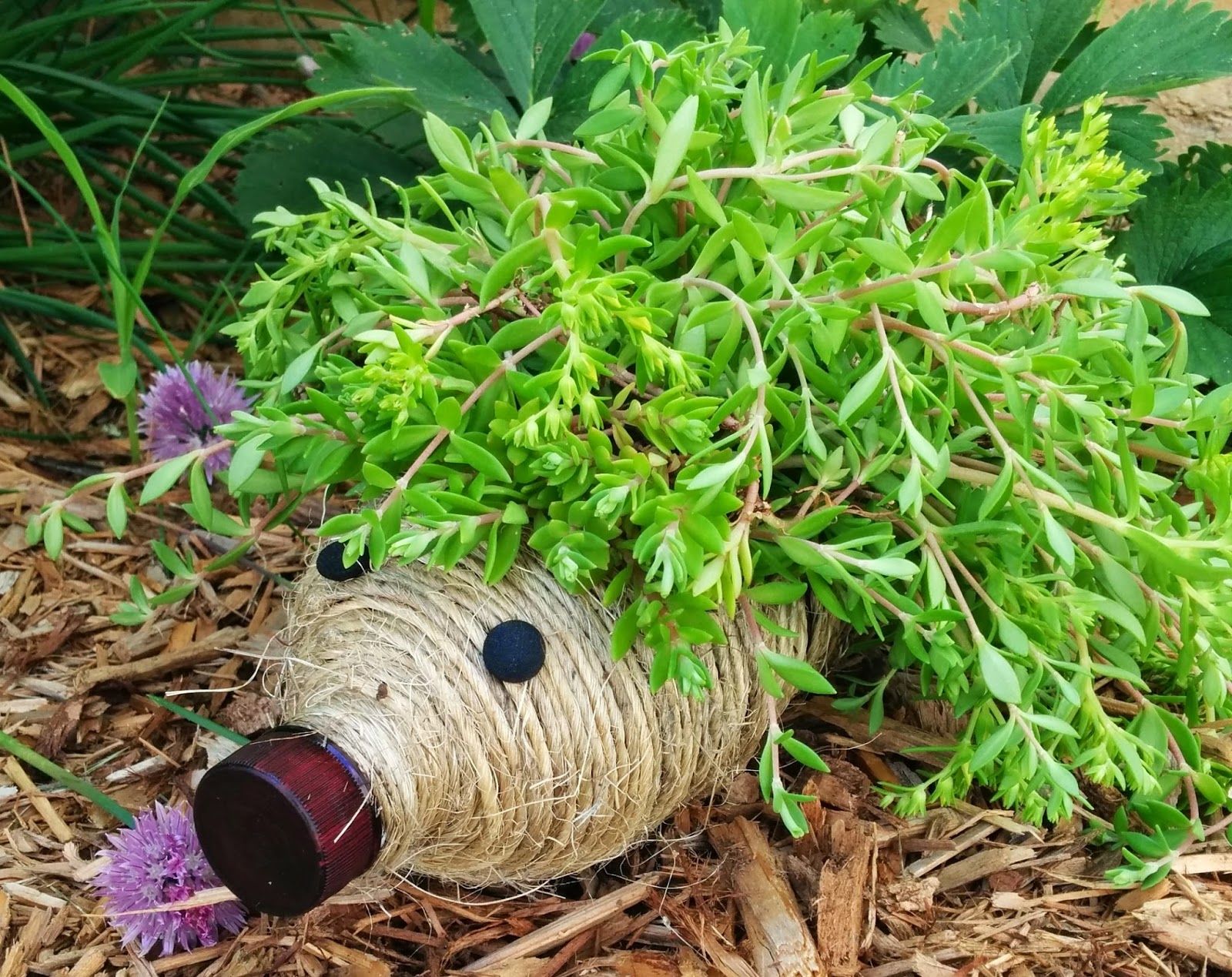 40+ Creative DIY Garden Containers and Planters from Recycled Materials --> DIY Hedgehog Planter from Plastic Bottle
