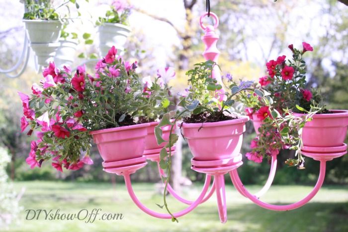 40+ Creative DIY Garden Containers and Planters from Recycled Materials --> DIY Chandelier Planter