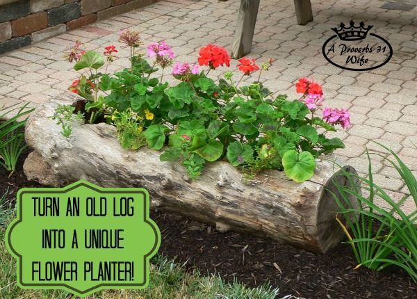 40+ Creative DIY Garden Containers and Planters from Recycled Materials --> Turn an Old Log into a Unique Flower Planter