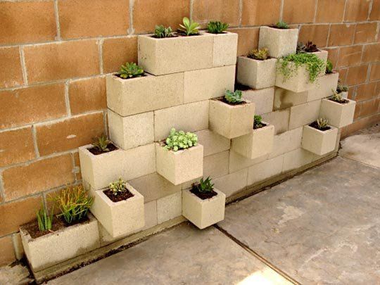 20+ Creative DIY Vertical Gardens For Your Home --> Cinder Block Succulent Outdoor Planter