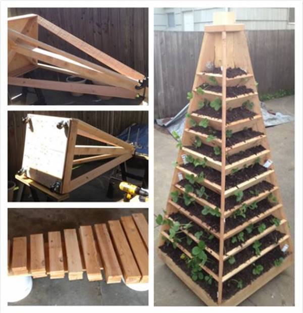 20+ Creative DIY Vertical Gardens For Your Home --> DIY Vertical Pyramid Tower Garden Planter