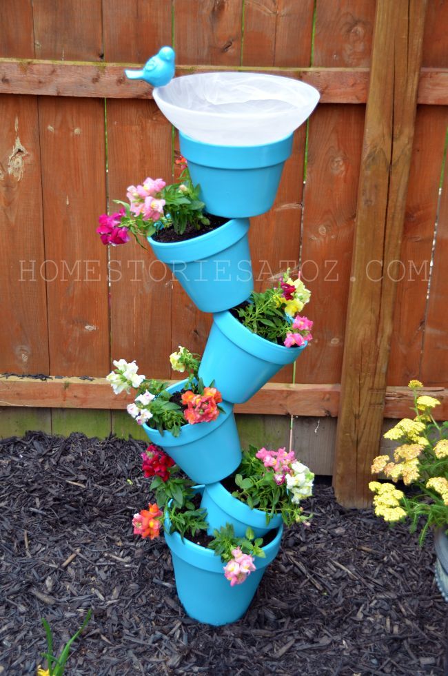 20+ Creative DIY Vertical Gardens For Your Home --> DIY Garden Planter & Bird Bath